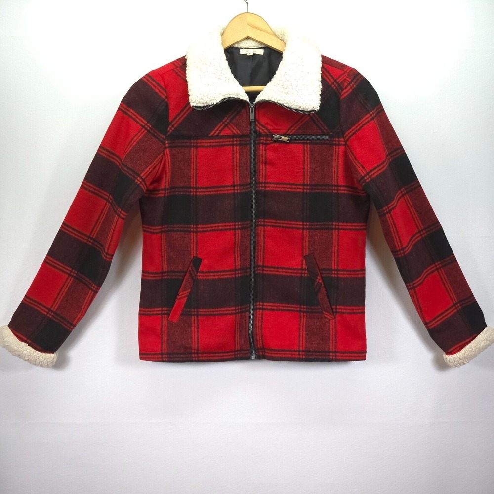 Maurices Sherpa Trim Chore Jacket Womens XS Buffalo‎ Plaid Lumberjack Full Zip